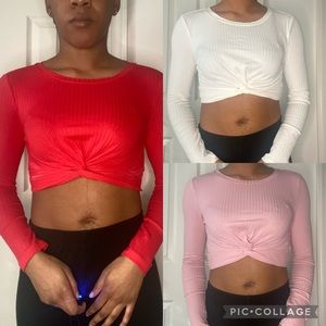 SET OF 3 colored long sleeve crop tops